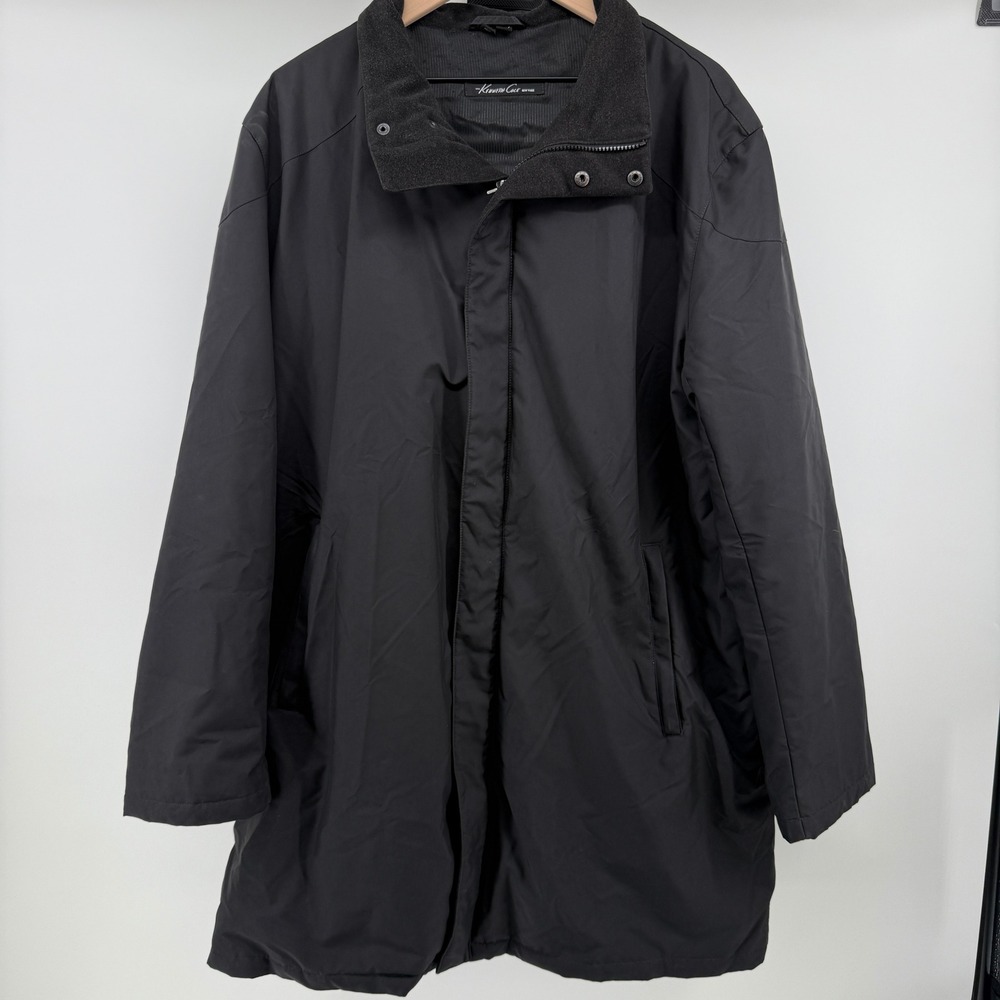 VTG Kenneth Cole NY Men's XL Black / Charcoal Winter Coat Fleece Collar Zip Snap